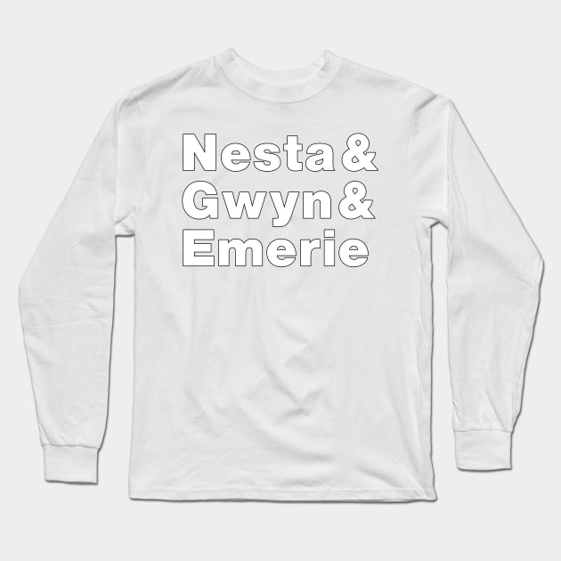 A Court of Silver Flames Valkryie Line Up, Nesta Emerie and Gwyn White Long Sleeve T-Shirt by baranskini